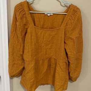 Madewell - Lightspun Millbrook Puff-Sleeve Peplum Top in Windowpane. Size S.